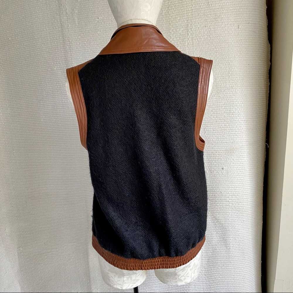 VTG 90s M Leather Wool Sleeveless Moto Jacket Vest - Picture 5 of 8